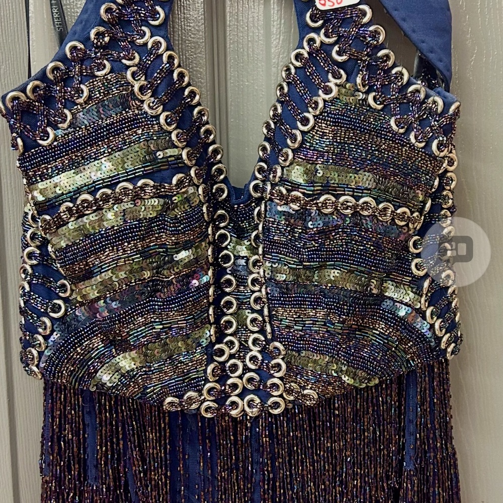Elegant Backless Beaded Dress - Blue